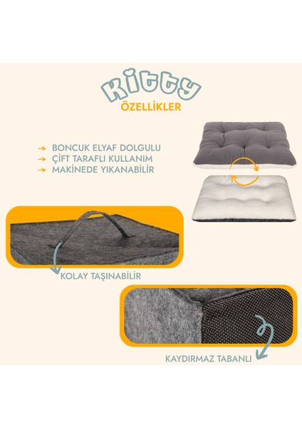 Jungolica Pet Products Kitty, Kutu Şeklinde, Kaydırmaz Tabanlı, Çift Taraflı Çıkarılabilir Minderli, Keçe Kedi Yatağı