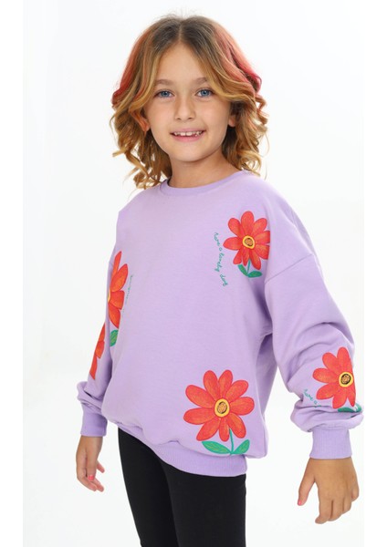 ATB-503470-1 Çiçek Baskılı Kışlık 3 Iplik Sweatshirt