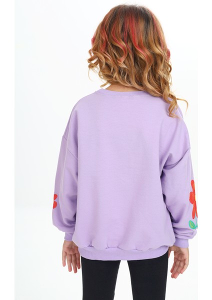 ATB-503470-1 Çiçek Baskılı Kışlık 3 Iplik Sweatshirt