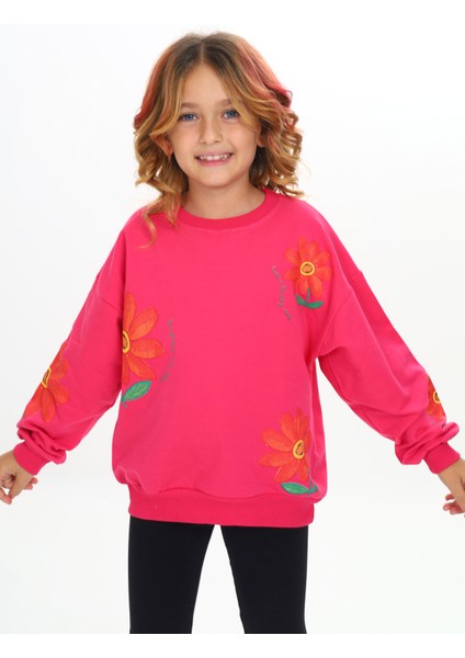 ATB-503470-1 Çiçek Baskılı Kışlık 3 Iplik Sweatshirt