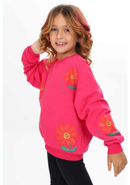 ATB-503470-1 Çiçek Baskılı Kışlık 3 Iplik Sweatshirt