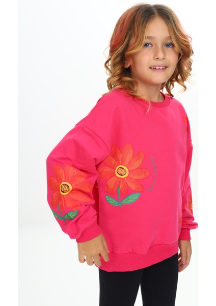 ATB-503470-1 Çiçek Baskılı Kışlık 3 Iplik Sweatshirt