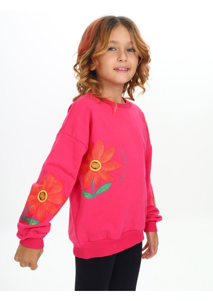 ATB-503470-1 Çiçek Baskılı Kışlık 3 Iplik Sweatshirt