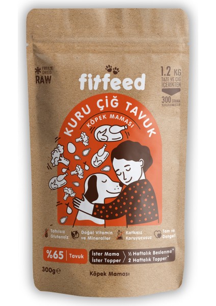 Freeze-Dried Kuru Çiğ Köpek Maması - %65 Tavuk - 300g