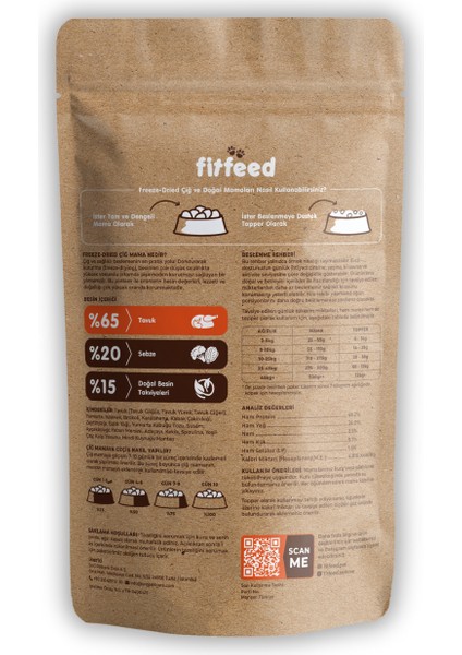 Freeze-Dried Kuru Çiğ Köpek Maması - %65 Tavuk - 300g