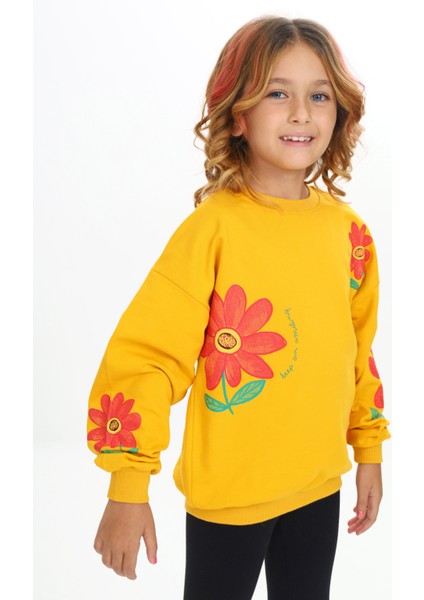 ATB-503470-1 Çiçek Baskılı Kışlık 3 Iplik Sweatshirt