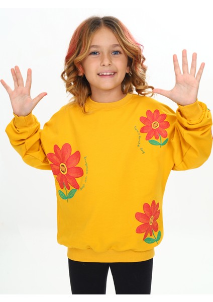 ATB-503470-1 Çiçek Baskılı Kışlık 3 Iplik Sweatshirt