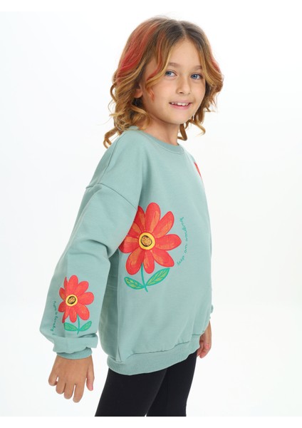 ATB-503470-1 Çiçek Baskılı Kışlık 3 Iplik Sweatshirt