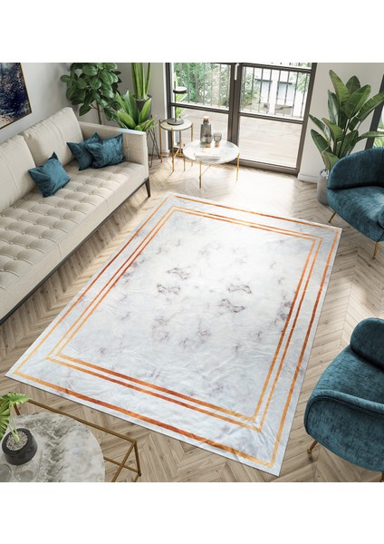 Kadife Dokulu, Lastikli, Süngerli, Kaymaz, Yıkanabilir Modern Desenlerde Halı Örtüsü - 4 M2