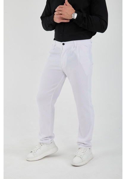 Fitilli Baggy Kalıp Erkek Pantolon - Beyaz fiyatları