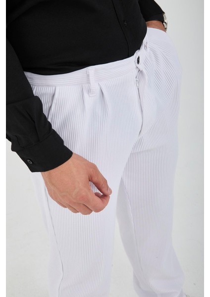 Fitilli Baggy Kalıp Erkek Pantolon - Beyaz modelleri