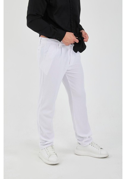 Fitilli Baggy Kalıp Erkek Pantolon - Beyaz fırsatları