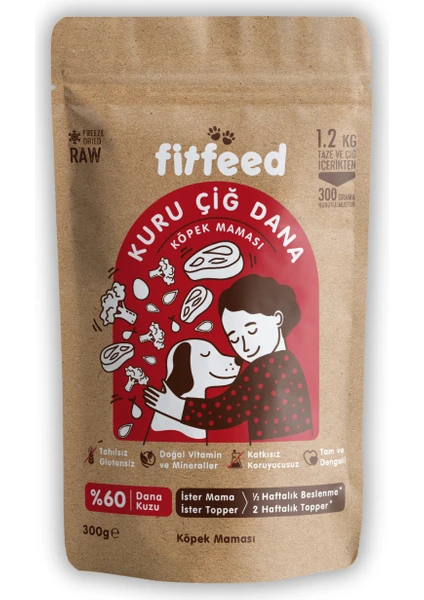 Freeze-Dried Kuru Çiğ Köpek Maması - %60 Dana & Kuzu - 300g