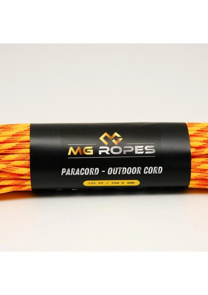 Polyester Paracord Ip 4 mm Neon Turuncu Gri Desen 30 Metre