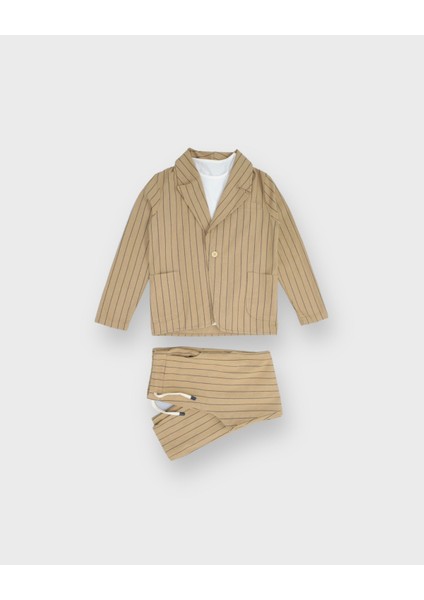 Genç Keten Çizgili Takım Elbise
