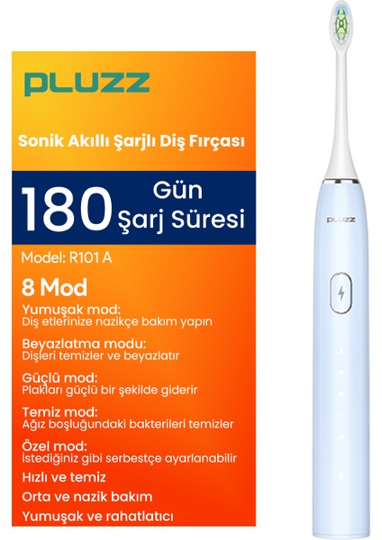 R101A Smart Sonik Şarjlı Diş Fırçası 180 Gün Şarj Süresi