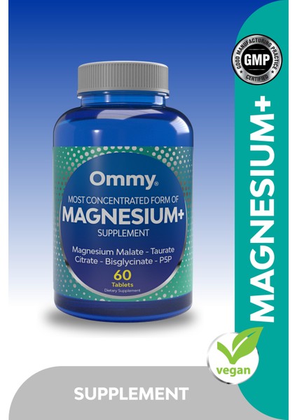 Magnesium 60 Tablet Magnezyum (Malat Glisinat Taurat Sitrat) Vitamin B6 D3 K2 Ve Selenyum