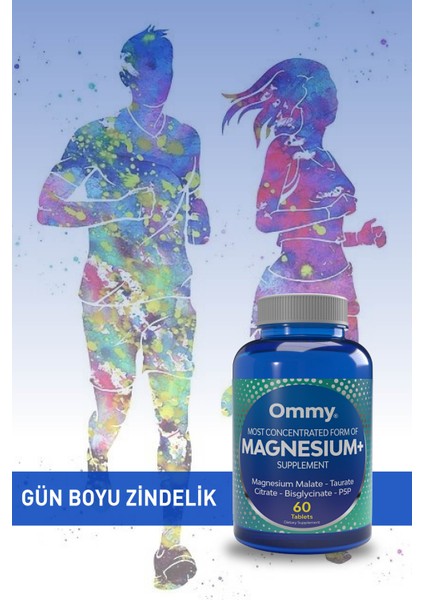 Magnesium 60 Tablet Magnezyum (Malat Glisinat Taurat Sitrat) Vitamin B6 D3 K2 Ve Selenyum indirimleri