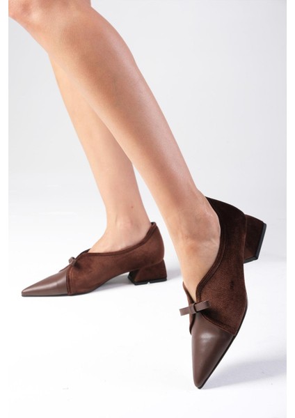Sabine Kahverengi Kadife Sivri Burunlu Kadın Kısa Topuklu Ayakkabı modelleri