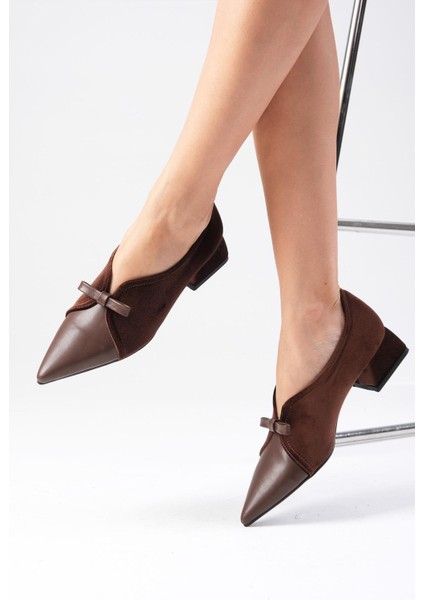 Sabine Kahverengi Kadife Sivri Burunlu Kadın Kısa Topuklu Ayakkabı fırsatları
