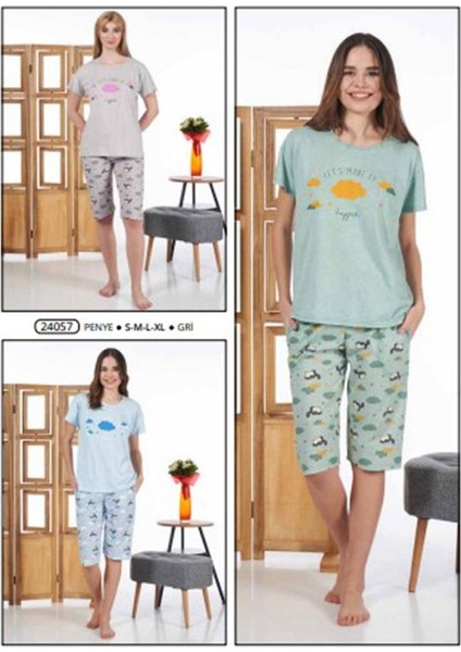 Kadın Kısa Kollu Kaprili Penye Pijama Takımı