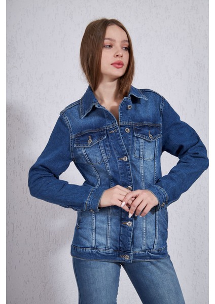 Denim Uzun Ceket-Mavi