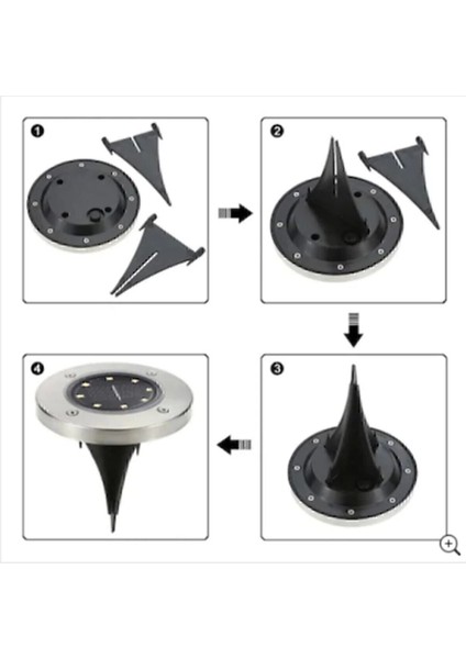 Solar Güneş Enerjili 8 Ledli Kazıklı Zemin Bahçe Aydınlatması Gün Işığı 4'lü Set
