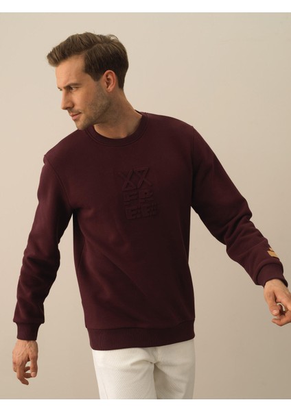Erkek Bordo Pamuk Dokulu Regular Fit Sweatshirt fiyatları