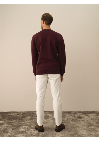 Erkek Bordo Pamuk Dokulu Regular Fit Sweatshirt fırsatları