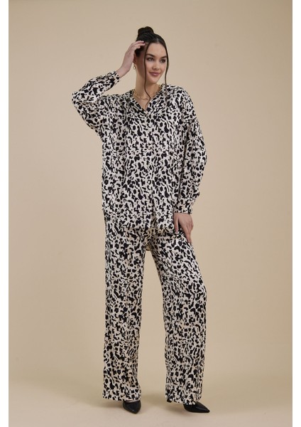 Jakarlı Empirme Saten Gömlek-Siyah