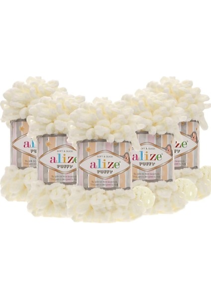 Puffy 5'li Paket (5X100GR) El Örgü Ipi ( 62 Açık Krem )