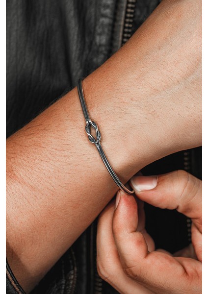 Erkek Gümüş Bileklik - El Yapımı Gümüş Aşk Düğümü Erkek Bileklik Kelepçe