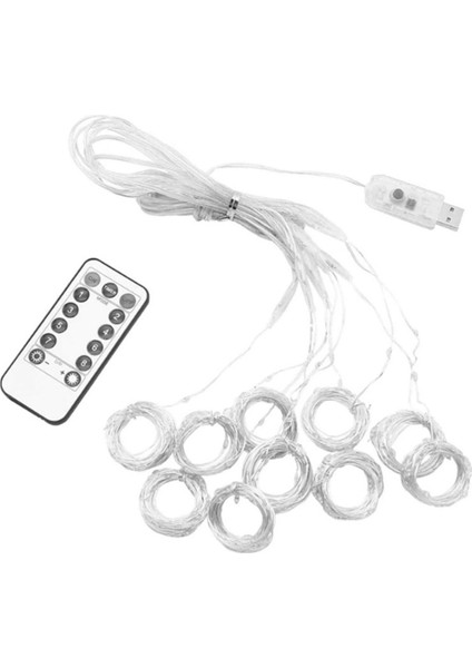 Perde LED 3MX3M Kumandalı 8 Fonksıyonlu 300 Ledli 10 Sarkıtlı Peri Ledi USB Girişli