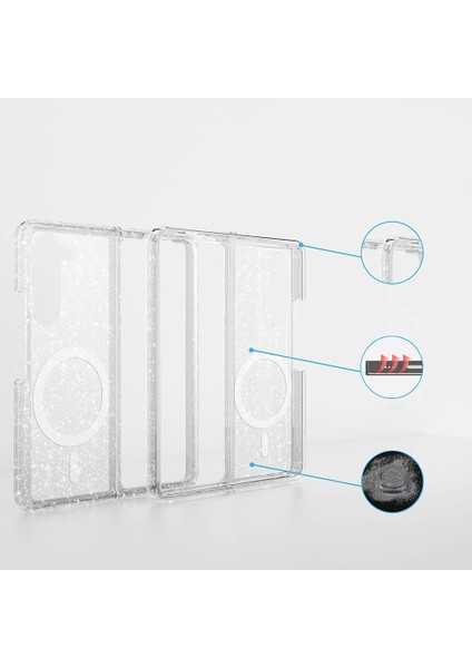 Samsung Galaxy Z Fold 6 Kılıf Magsafe Şarj Özellikli Parlayan Simli Saydam Renkli Allstar Kılıf modelleri