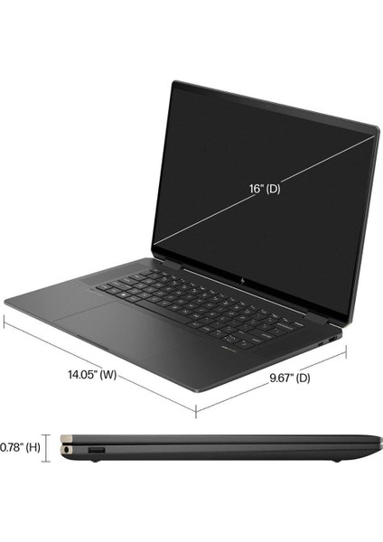 Hp Spectre – 16" IPS Qhd+ Dokunmatik 2'si 1 Arada Laptop Intel Core Ultra 7 155H Intel Arc Graphics 32GB LPDDR5X Ram 1tb Pcle 4 SSD Win 11 Home Siyah