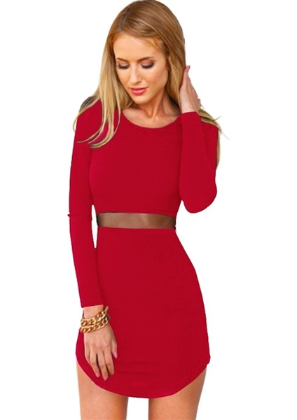 B101208 Uzun Kollu Fantezi Elbise