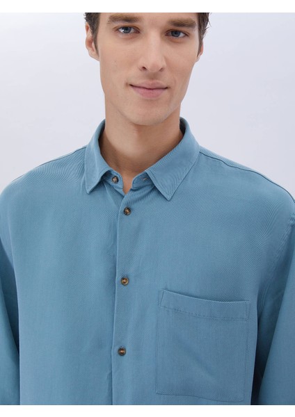 Koyu Mint Fitilli Oversize Fit Dokuma Casual Gömlek modelleri