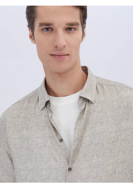 Bej Baskılı Regular Fit Dokuma Casual Gömlek modelleri
