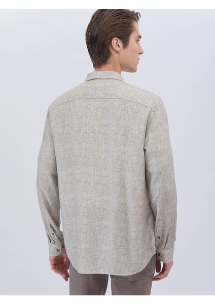 Bej Baskılı Regular Fit Dokuma Casual Gömlek indirimleri