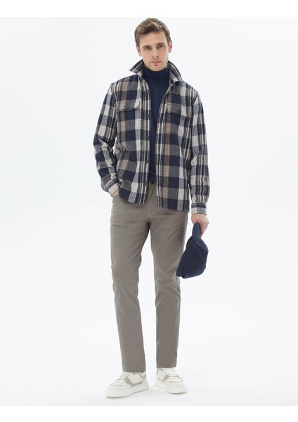 Lacivert Kareli Regular Fit Dokuma Yün Karışımlı Overshırt fiyatları