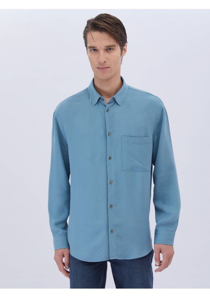 Koyu Mint Fitilli Oversize Fit Dokuma Casual Gömlek