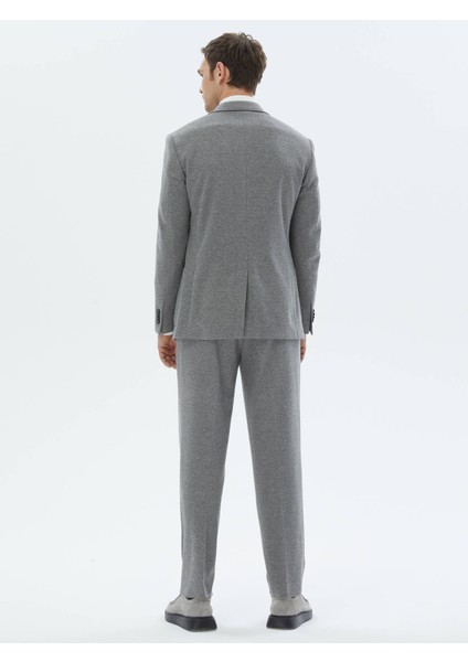 Gri Desenli Modern Fit Pamuk Karışımlı Örme Takım Elbise