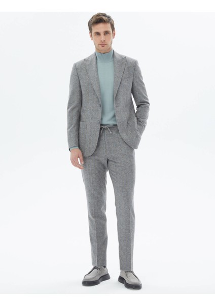 Gri Çizgili Modern Fit Yün Karışımlı Takım Elbise fiyatları