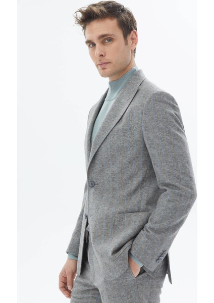 Gri Çizgili Modern Fit Yün Karışımlı Takım Elbise modelleri