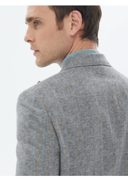Gri Çizgili Modern Fit Yün Karışımlı Takım Elbise indirimleri