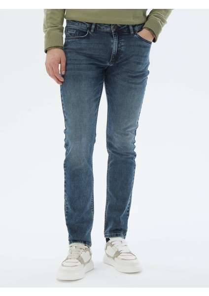 Lacivert Slim Fit Denim Pamuk Karışımlı Pantolon