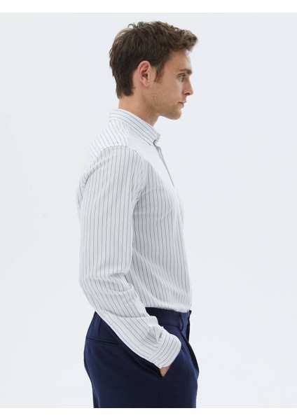 Lacivert Çizgili Regular Fit Casual Pamuk Karışımlı Gömlek fırsatları