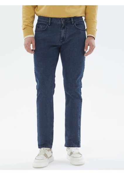 Lacivert Slim Fit Denim Pamuk Karışımlı Pantolon