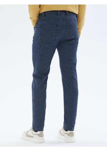 Lacivert Slim Fit Denim Pamuk Karışımlı Pantolon