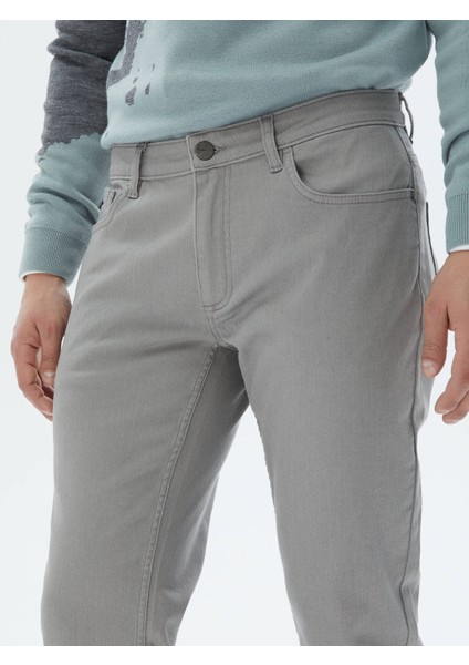 Gri Slim Fit Denim Pamuk Karışımlı Pantolon